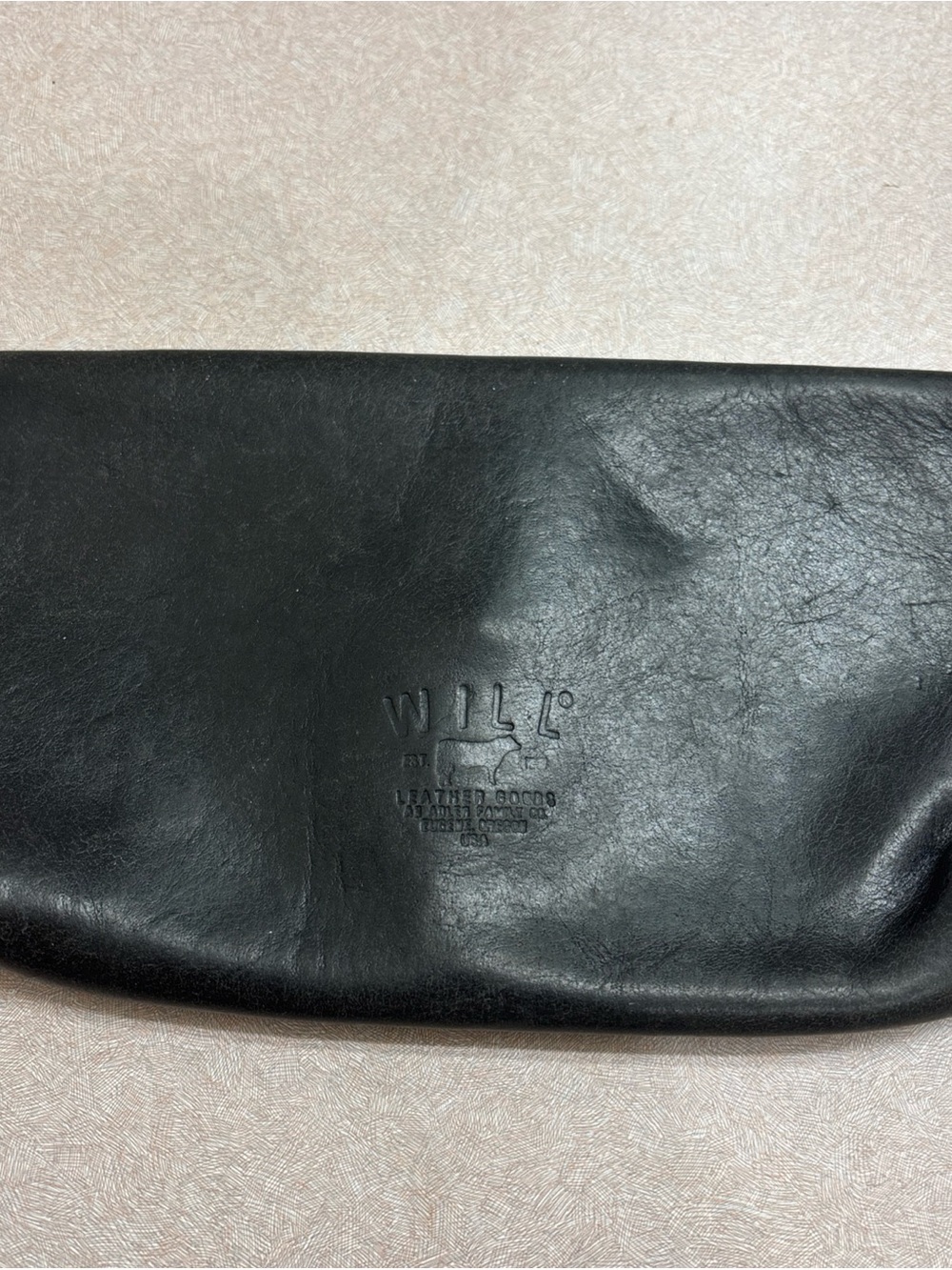Will Leather Goods Black Distressed Leather Pouch Work Bag Metal Stud Fastener